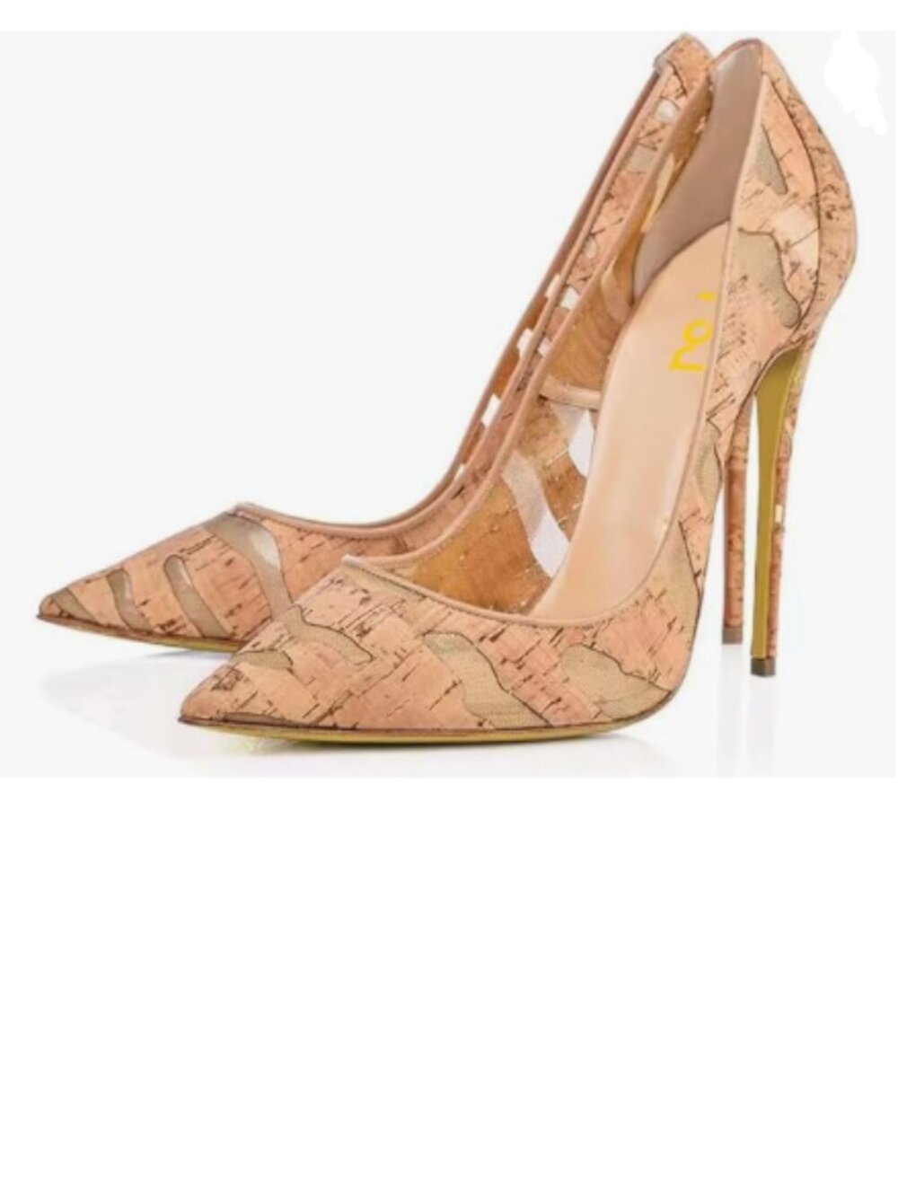 FSJ Cork and Mesh Pointed Toe Pumps High Heel Sexy Stilettos Slip On Office Shoe